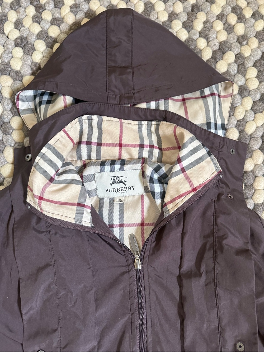 Burberry Dark Brown Hooded Trench Coat with Signature Check Lining - Picture 2 of 5